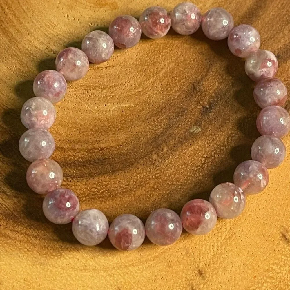 Unicorn stone beaded bracelet 7” crystal healing beads 8mm lepidolite pink tourm